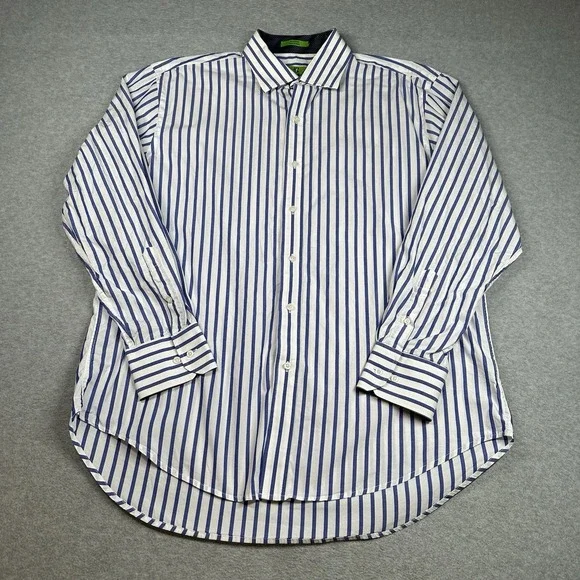 Bristol & Bull Striped Dress Shirt XL 17-17.5 34/35 (XL) Blue White Cotton - Picture 2 of 9